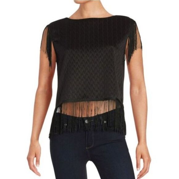 YIGAL x DESIGN LAB black fringe quilted sleeveless goth minimalist tank top XS - Picture 1 of 9